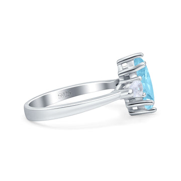 Marquise Art Deco Wedding Engagement Ring Pear Simulated Aquamarine CZ 925 Sterling Silver